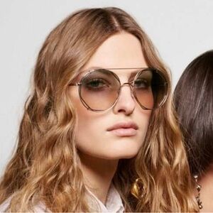 NWT Chloe | Demi Gold Brown “2-in-1” Round Oversized Sunglasses $505 57-20-145